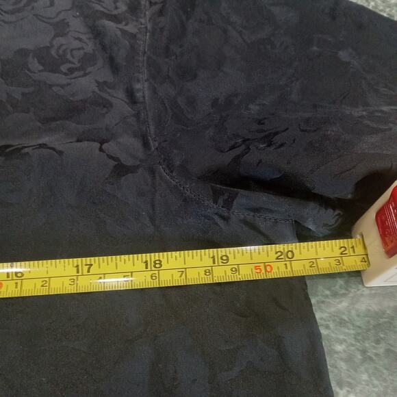 Vintage Peaches & Smith 100% Silk Short Sleeve Black Floral Tunic Top Classy EUC - Picture 9 of 10